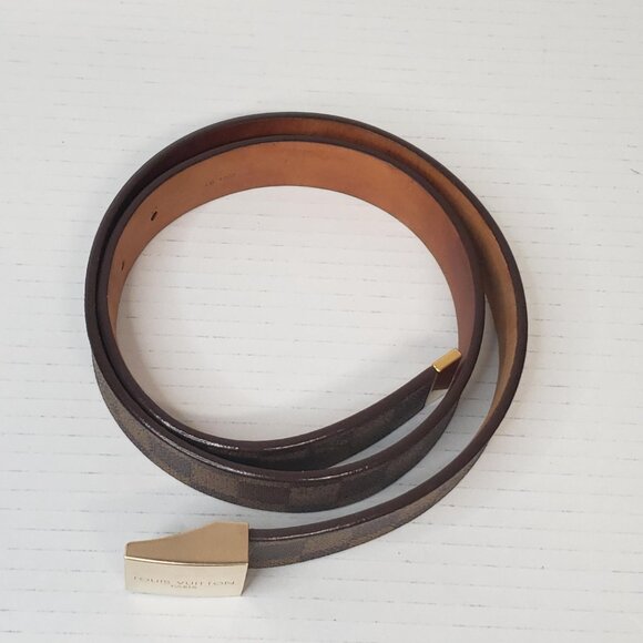 Authentic Louis Vuitton Brown Gold Checkered Damier Ebene Belt lux170-092225 - Picture 6 of 15